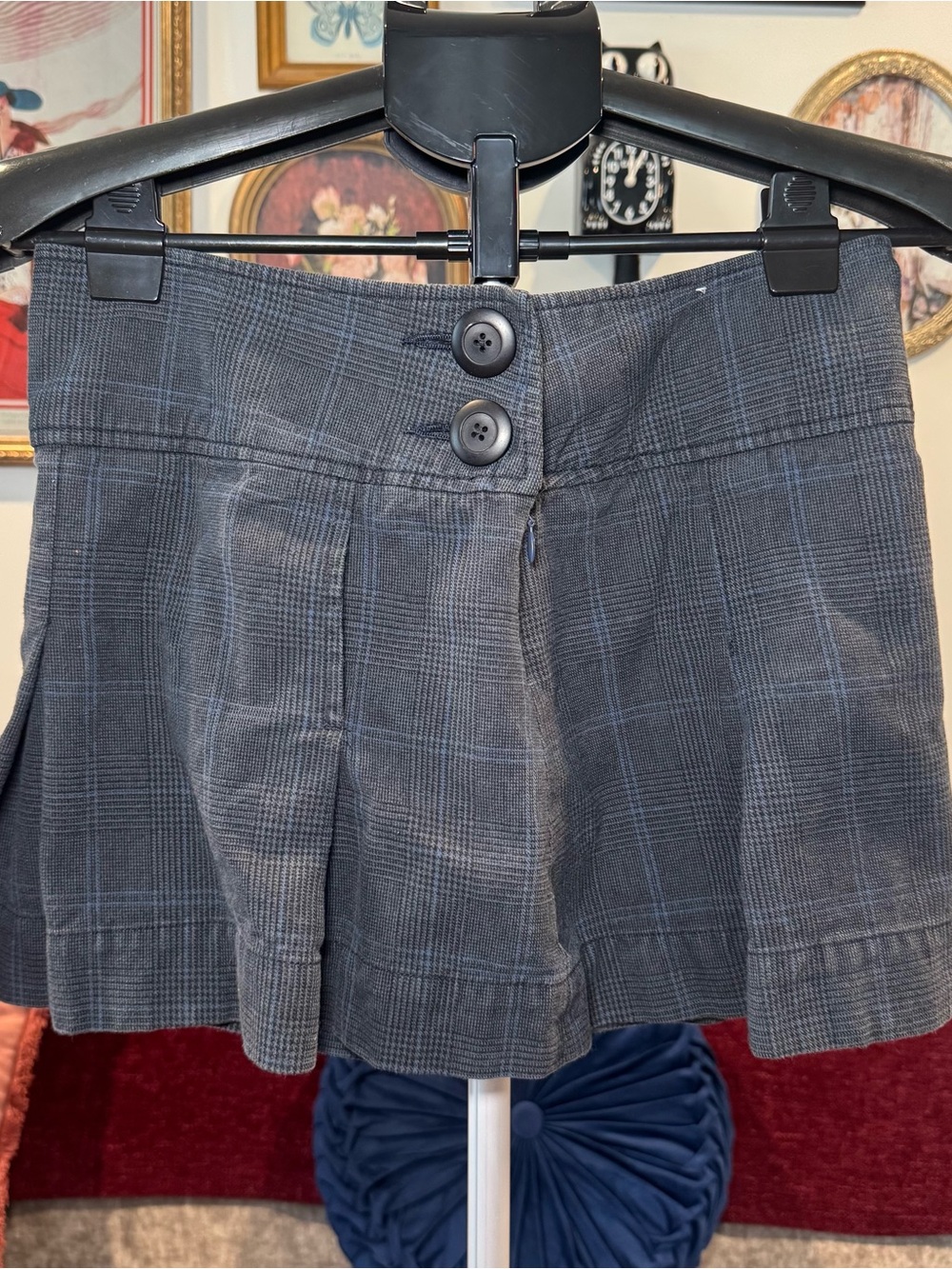 American Eagle Outfitters Gray Plaid Mini Skirt with Blue Windowpane